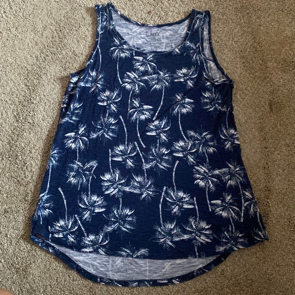 Navy palm tree tank top